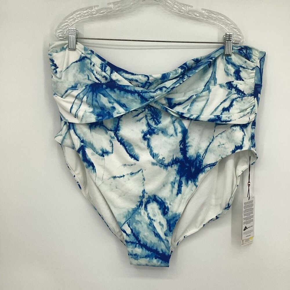 CALIA by Carrie Underwood White and Blue Tie-Dye High-Waist Bikini Bottoms